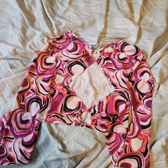 Vibrant Pink and Purple Swirl Crop Top - Picture 2 of 2